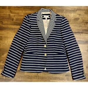 J. Crew Classic Woman’s Schoolboy White Navy Stripes Blazer Size 4 Preppy